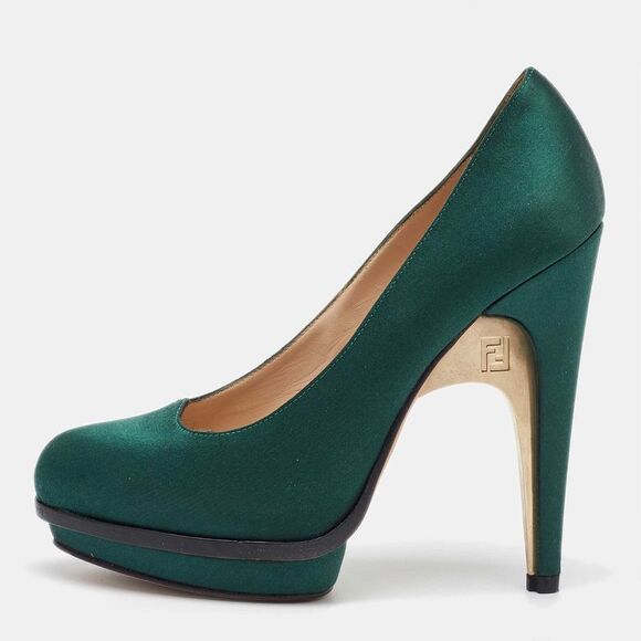 Fendi Dark Green Satin Bridge Heel Platform Pumps Size 38,New Products : American Fashion Style Bags On Sale